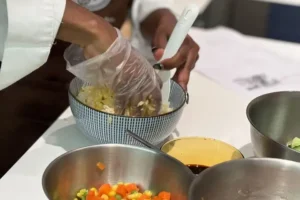 participant mixing ingredients bowl